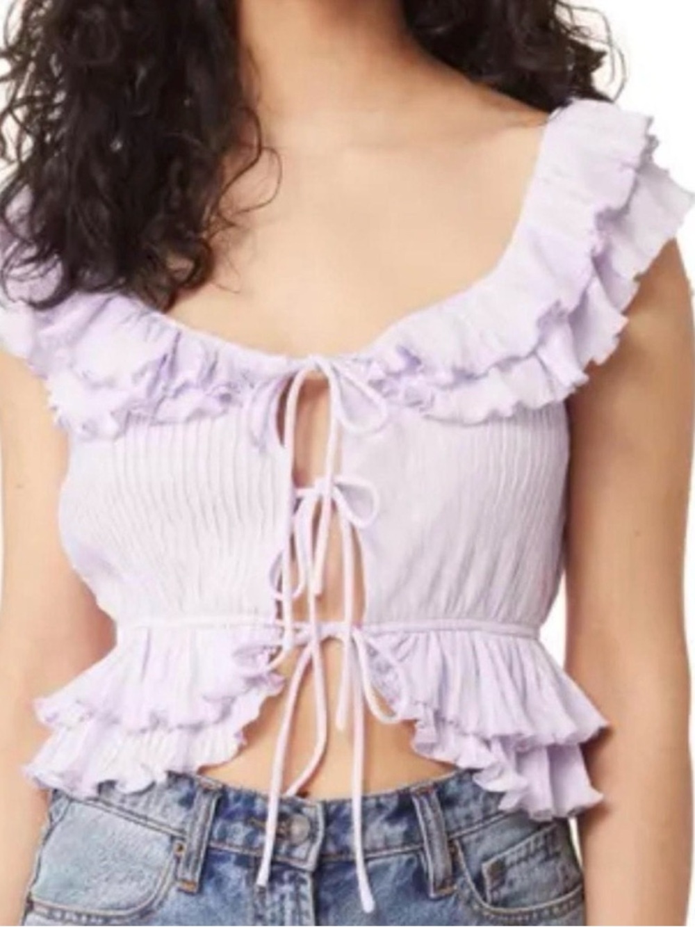 ASTR Lavender Ruffle Tie-Front Tank Top